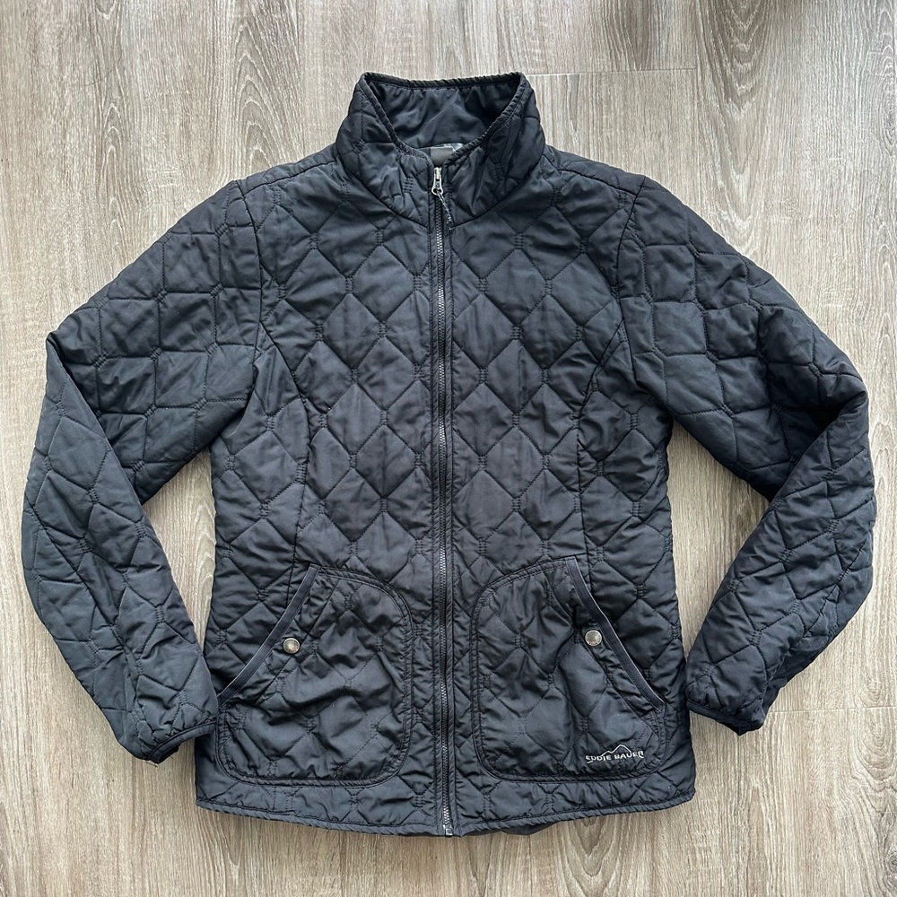Eddie Bauer Diamond Black Quilted Soft Shell Full Zip Jacket Coat (Small)